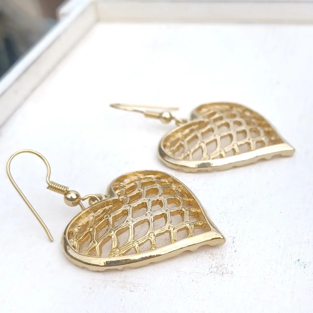 Gold Heart Earrings - Picture 3 of 10